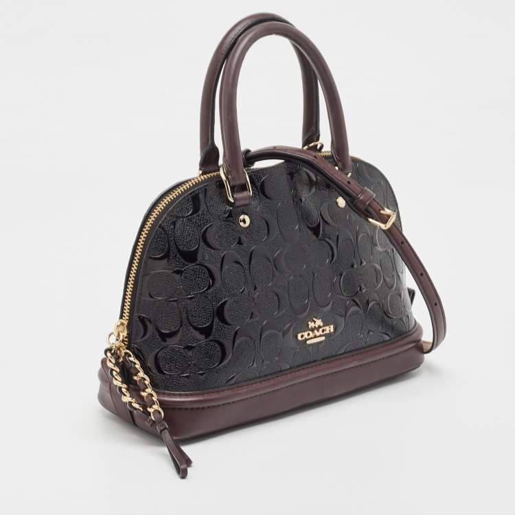 Pre Owned Coach Black/Plum Signature Embossed Patent and Leather Mini Sierra Satchel