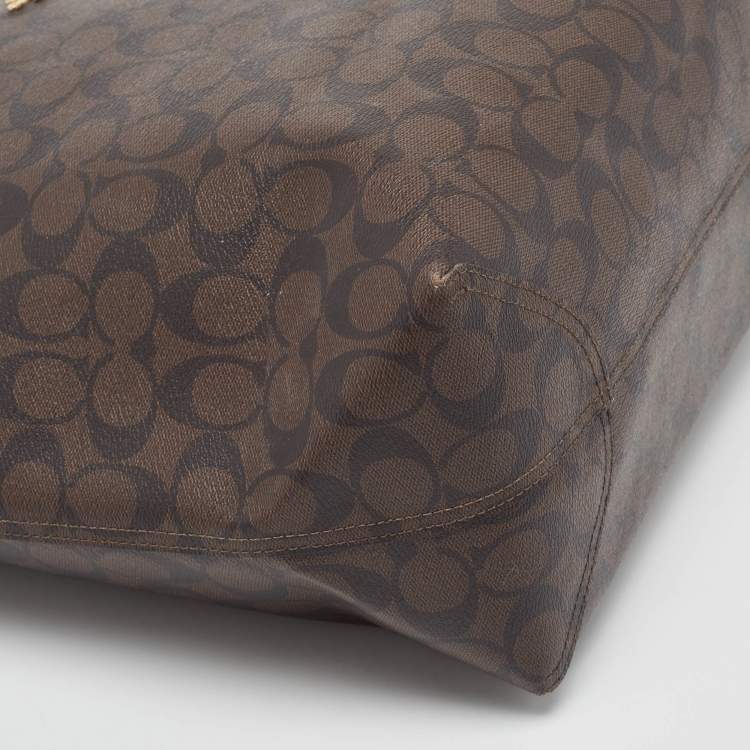 Pre Owned Coach Brown/Black Signature Coated Canvas Reversible City Tote