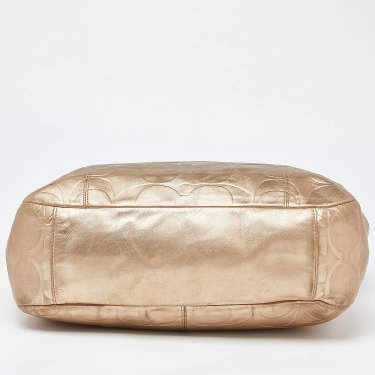 Pre Owned Coach Gold Signature Embossed Leather East West Gallery Tote