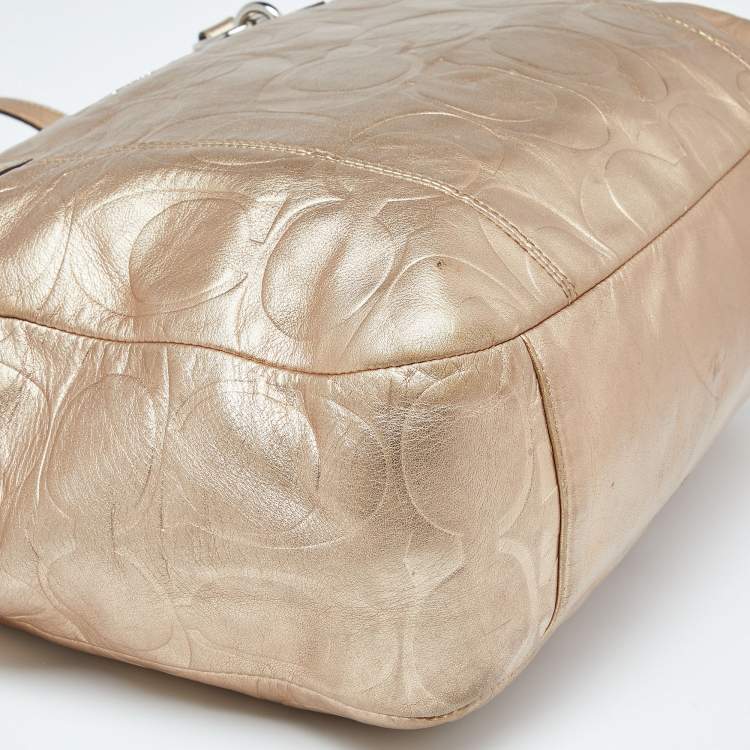Pre Owned Coach Gold Signature Embossed Leather East West Gallery Tote