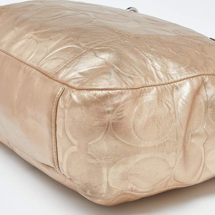 Pre Owned Coach Gold Signature Embossed Leather East West Gallery Tote