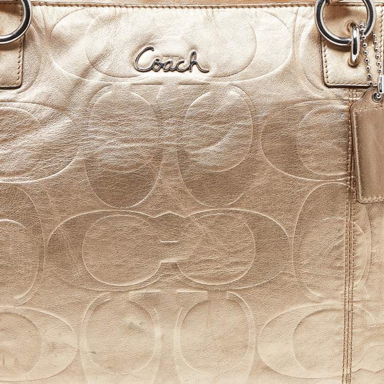 Pre Owned Coach Gold Signature Embossed Leather East West Gallery Tote