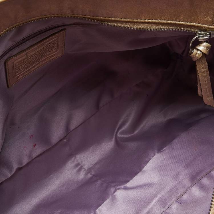 Pre Owned Coach Gold Signature Embossed Leather East West Gallery Tote