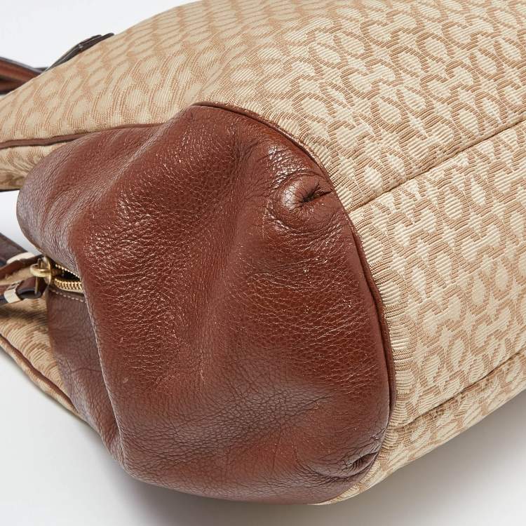 Pre Owned Coach Beige/Brown Coach Op Art Canvas and Leather Madison Phoebe Shoulder Bag