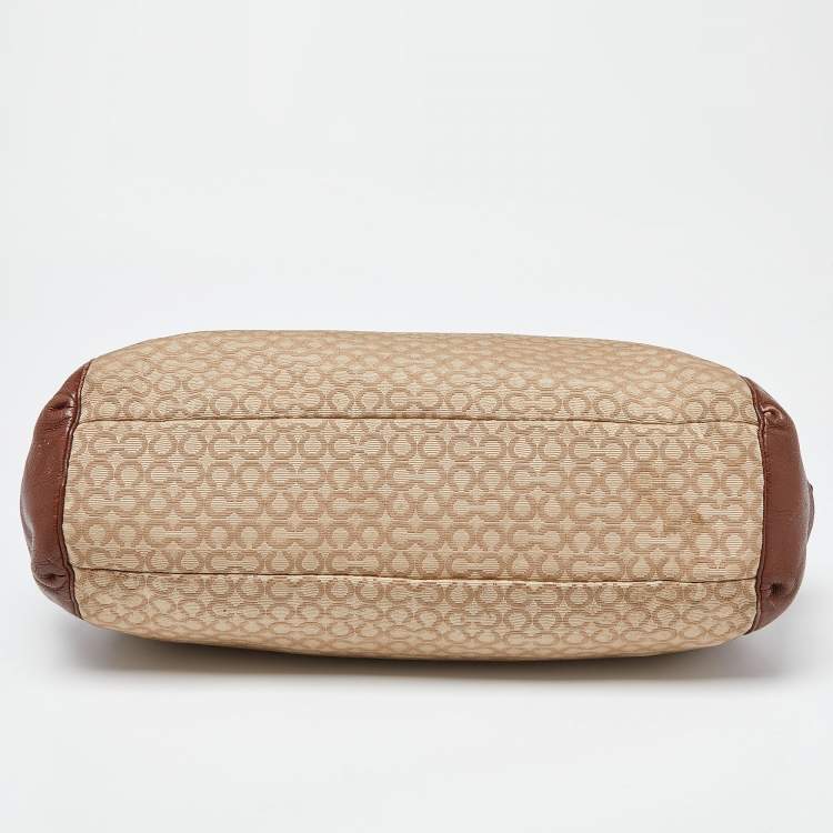 Pre Owned Coach Beige/Brown Coach Op Art Canvas and Leather Madison Phoebe Shoulder Bag