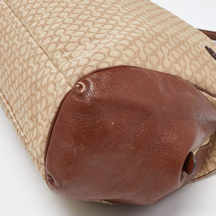 Pre Owned Coach Beige/Brown Coach Op Art Canvas and Leather Madison Phoebe Shoulder Bag
