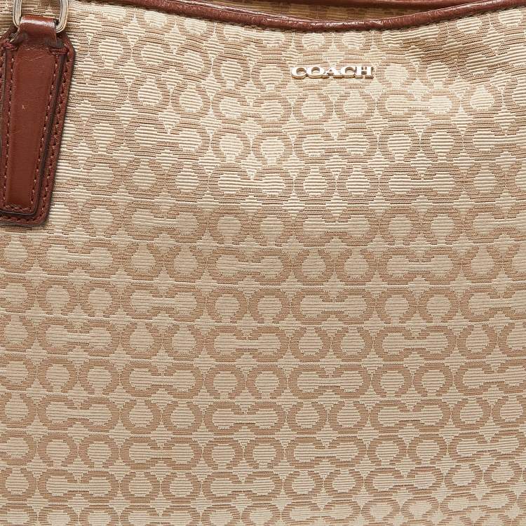 Pre Owned Coach Beige/Brown Coach Op Art Canvas and Leather Madison Phoebe Shoulder Bag