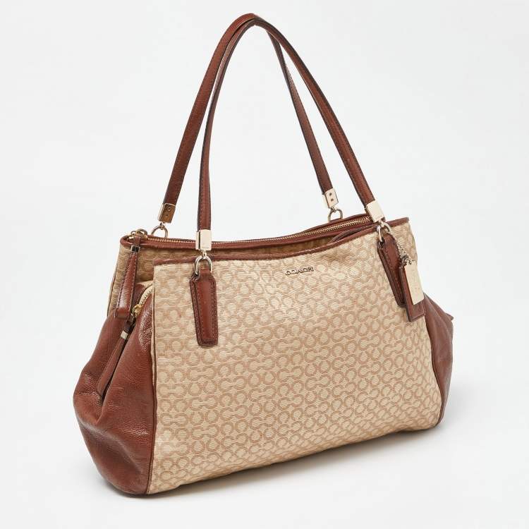 Pre Owned Coach Beige/Brown Coach Op Art Canvas and Leather Madison Phoebe Shoulder Bag