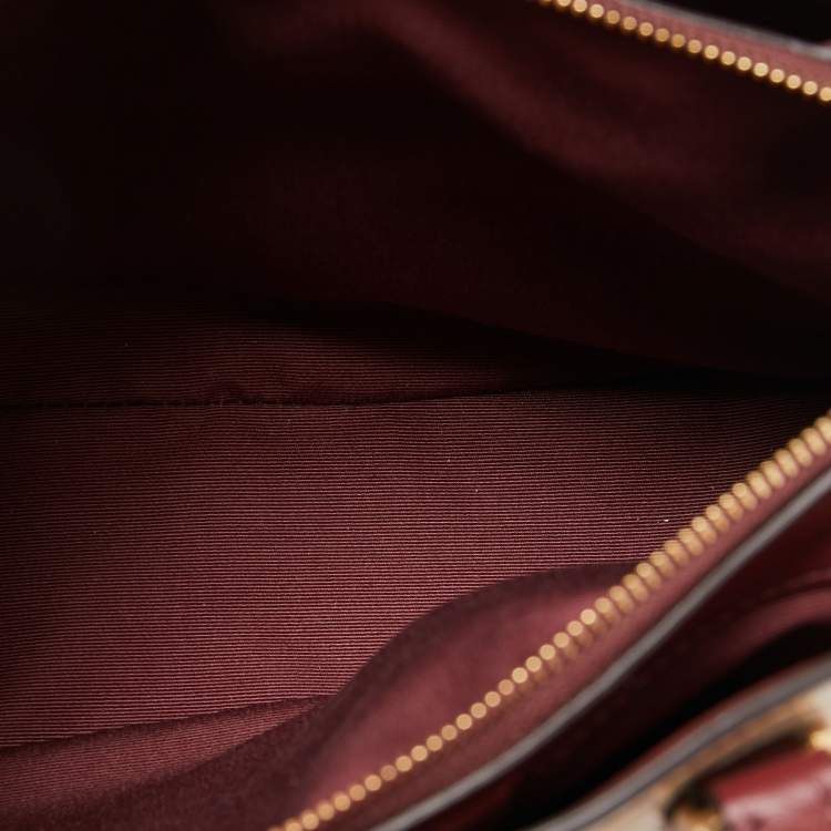 Pre Owned Coach Burgundy/Cream Floral Print Patent and Leather Mini Sage Carryall Satchel