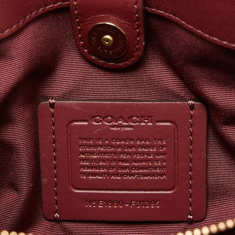 Pre Owned Coach Burgundy/Cream Floral Print Patent and Leather Mini Sage Carryall Satchel