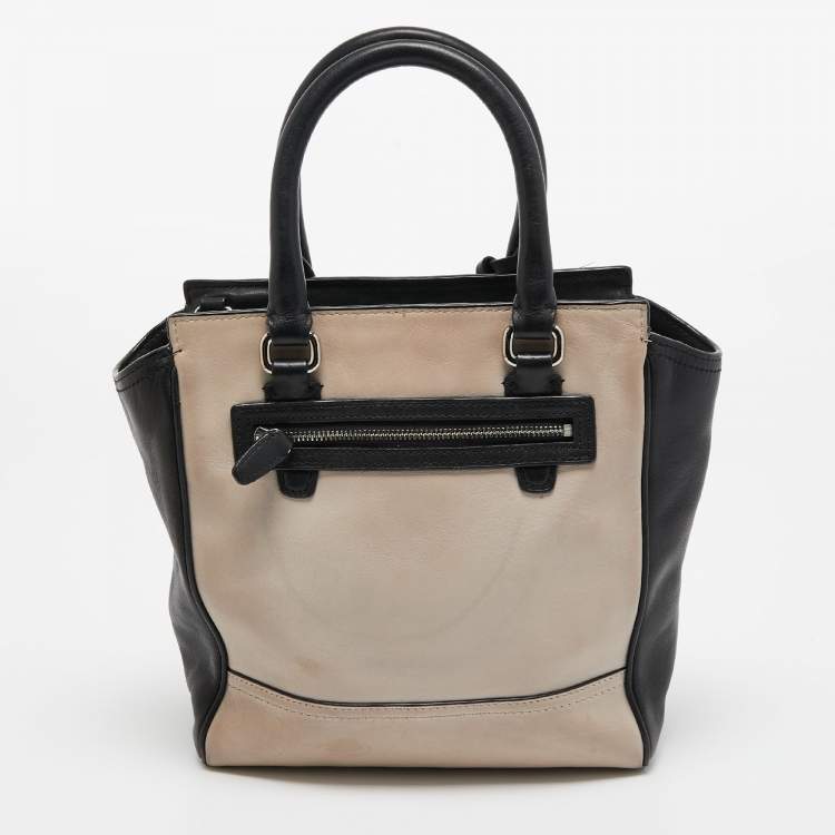 Pre Owned Coach Black/Beige Leather Tassel Tote