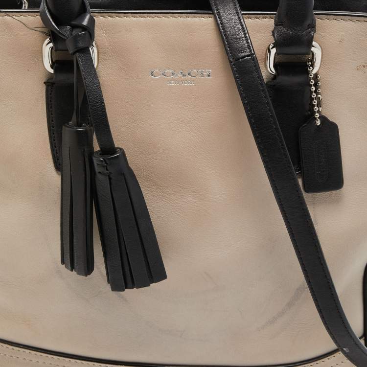 Pre Owned Coach Black/Beige Leather Tassel Tote