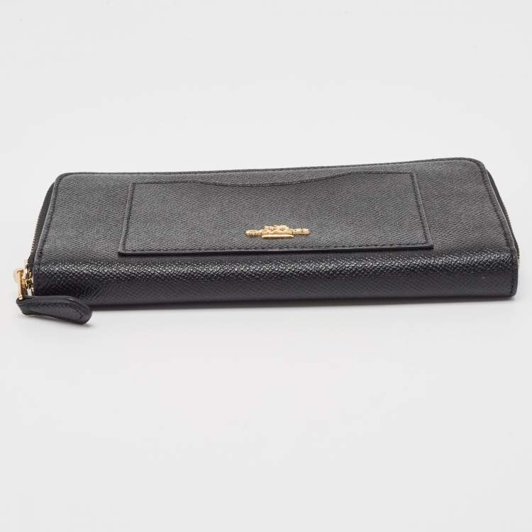 Pre Owned Coach Black Leather Accordion Zip Around Continental Wallet