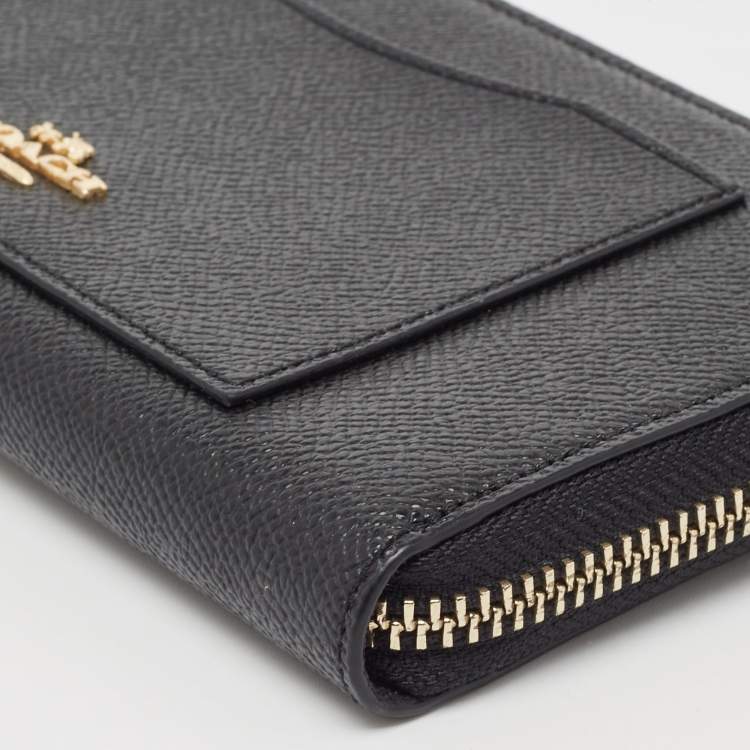 Pre Owned Coach Black Leather Accordion Zip Around Continental Wallet