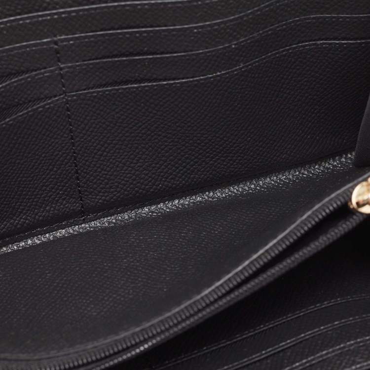 Pre Owned Coach Black Leather Accordion Zip Around Continental Wallet