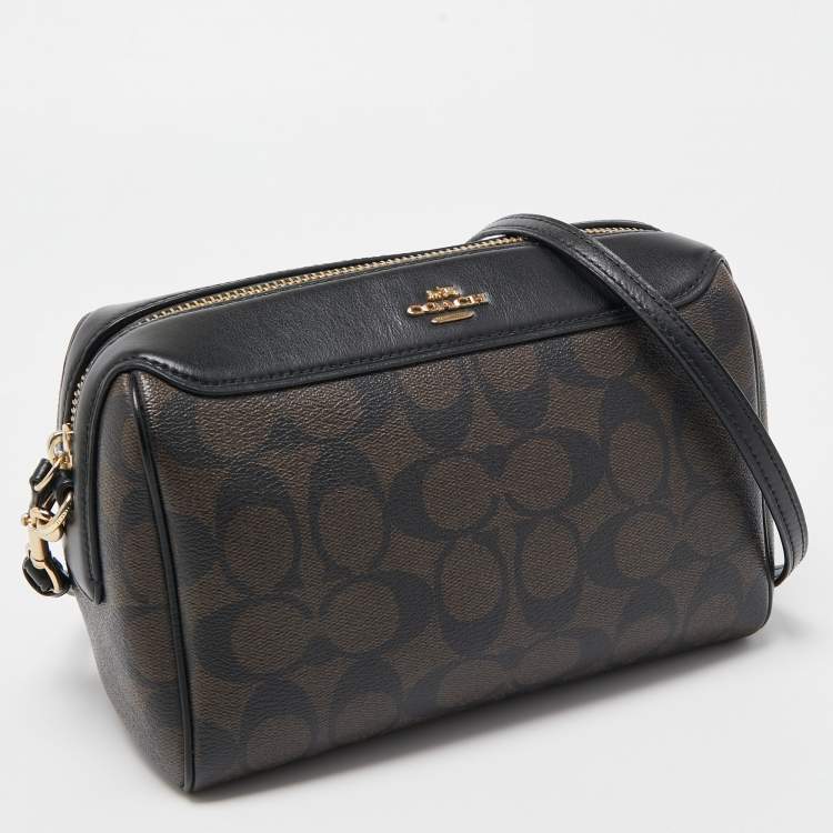 Pre Owned Coach Brown/Black Signature Coated Canvas and Leather Bennett Crossbody Bag
