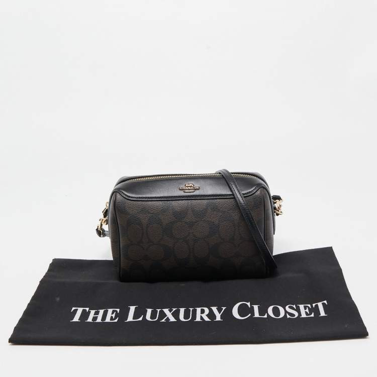 Pre Owned Coach Brown/Black Signature Coated Canvas and Leather Bennett Crossbody Bag