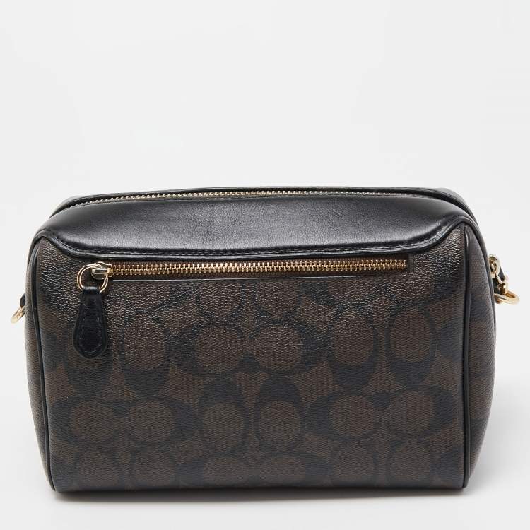 Pre Owned Coach Brown/Black Signature Coated Canvas and Leather Bennett Crossbody Bag