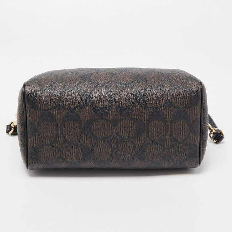Pre Owned Coach Brown/Black Signature Coated Canvas and Leather Bennett Crossbody Bag