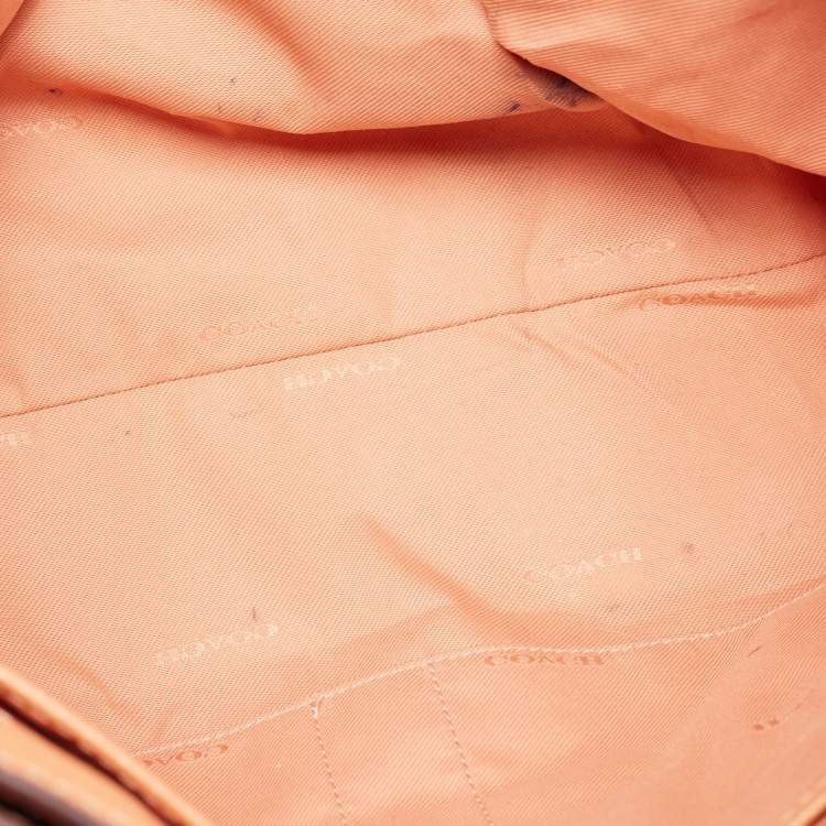 Pre Owned Coach Peach Leather Turnlock Chain Tote