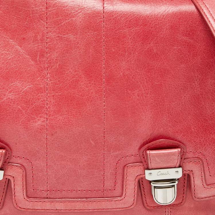 Pre Owned Coach Coral Pink Leather Poppy Flap Shoulder Bag