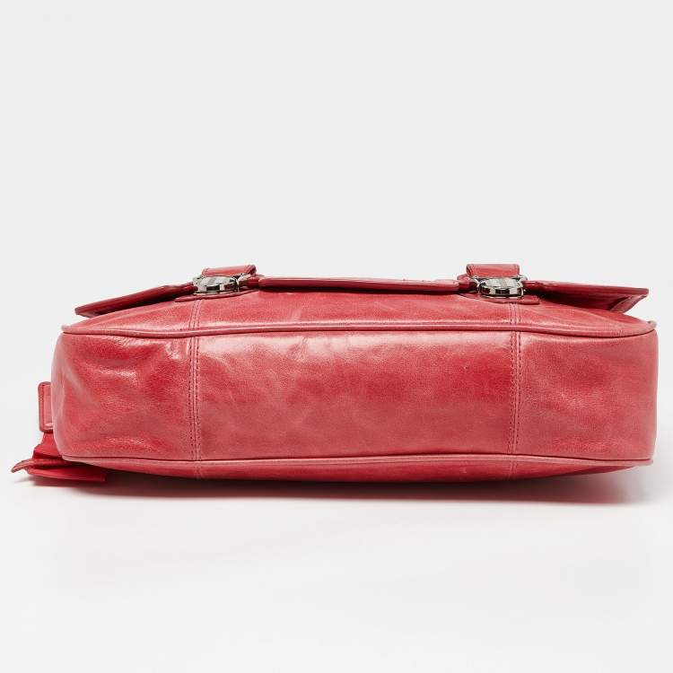 Pre Owned Coach Coral Pink Leather Poppy Flap Shoulder Bag
