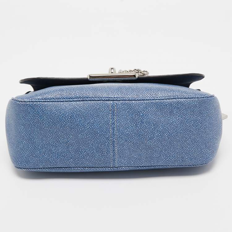 Pre Owned Coach Blue Textured Leather Flap Cassidy Chain Shoulder Bag