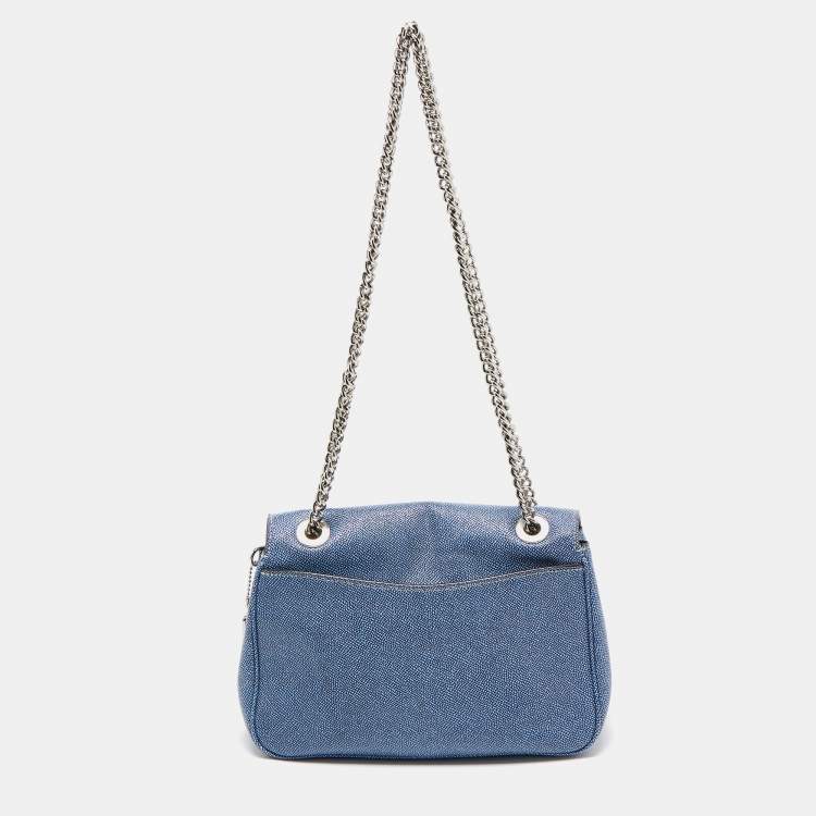 Pre Owned Coach Blue Textured Leather Flap Cassidy Chain Shoulder Bag