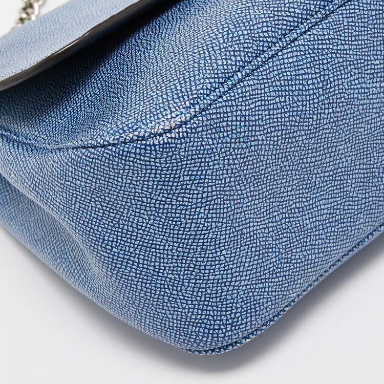 Pre Owned Coach Blue Textured Leather Flap Cassidy Chain Shoulder Bag