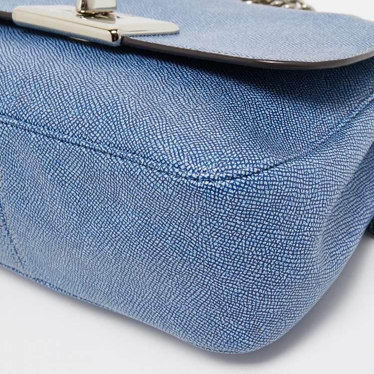 Pre Owned Coach Blue Textured Leather Flap Cassidy Chain Shoulder Bag