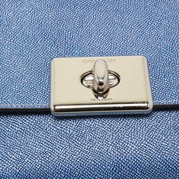 Pre Owned Coach Blue Textured Leather Flap Cassidy Chain Shoulder Bag