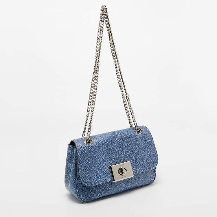 Pre Owned Coach Blue Textured Leather Flap Cassidy Chain Shoulder Bag
