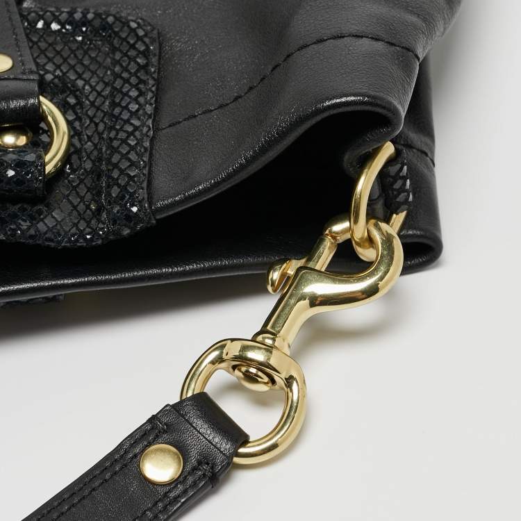 مملوكة مسبقًا Coach Black Leather and Snakeskin Embossed Leather Ashley Tote