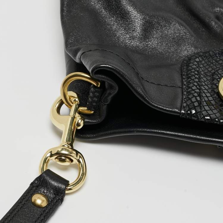 مملوكة مسبقًا Coach Black Leather and Snakeskin Embossed Leather Ashley Tote