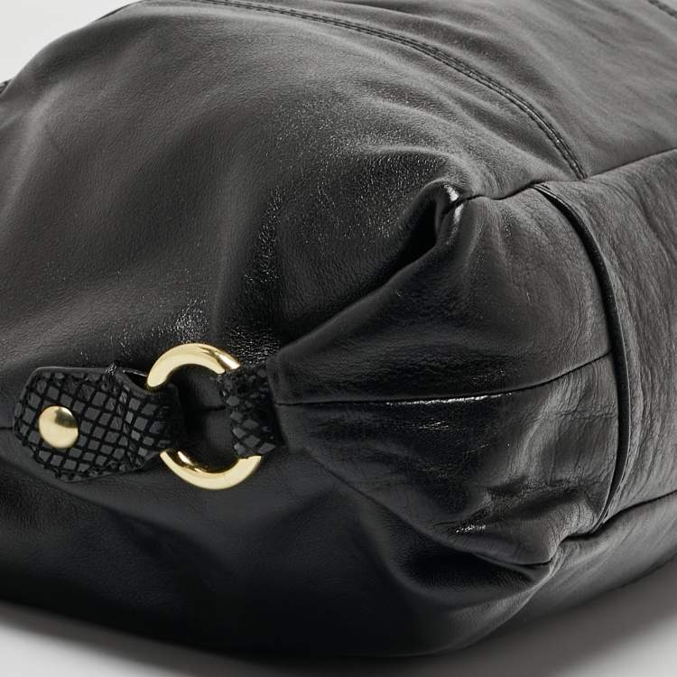 مملوكة مسبقًا Coach Black Leather and Snakeskin Embossed Leather Ashley Tote