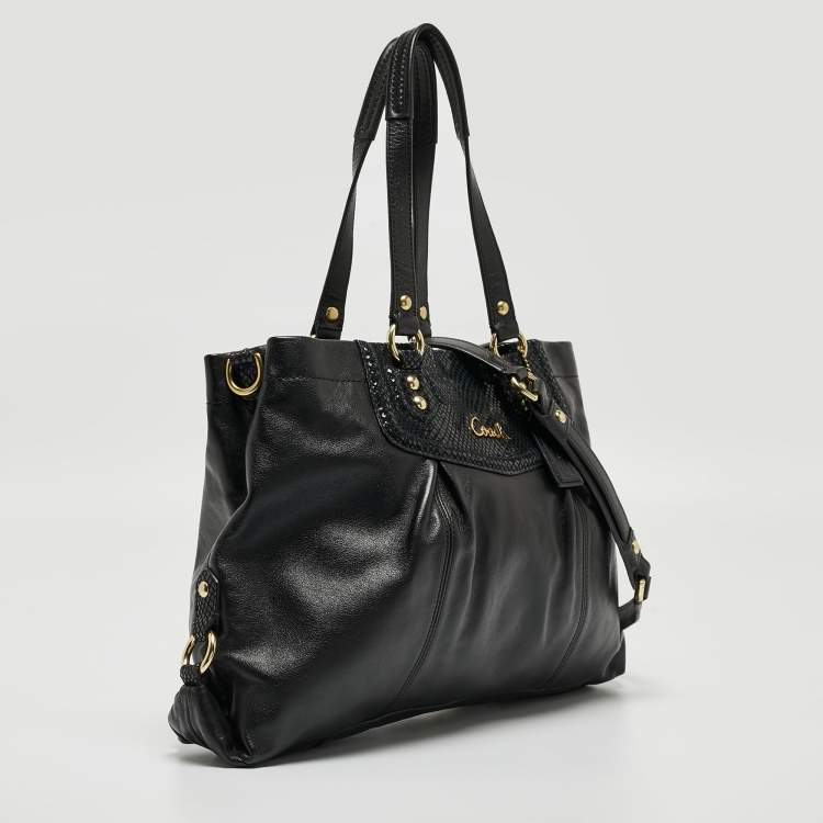 مملوكة مسبقًا Coach Black Leather and Snakeskin Embossed Leather Ashley Tote