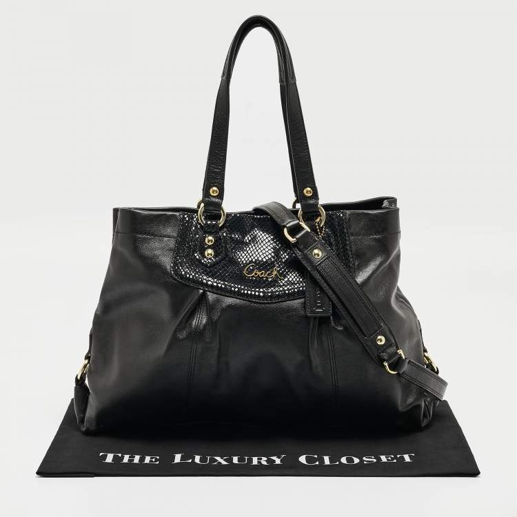 مملوكة مسبقًا Coach Black Leather and Snakeskin Embossed Leather Ashley Tote