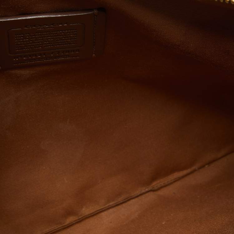 Pre Owned Coach Cream/Orange Signature Leather Gummy Bear Zip Pouch