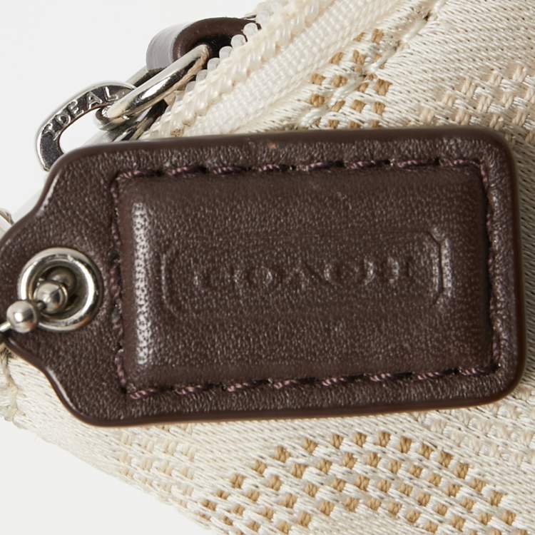 Pre Owned Coach Off White/Dark Brown Signature Fabric and Patent Leather Shoulder Bag