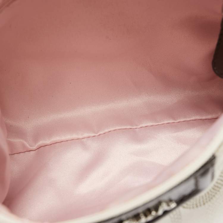 Pre Owned Coach Off White/Dark Brown Signature Fabric and Patent Leather Shoulder Bag