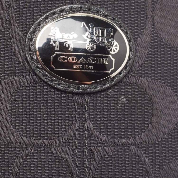 Pre Owned Coach Black Signature Canvas Zip Skinny ID Case