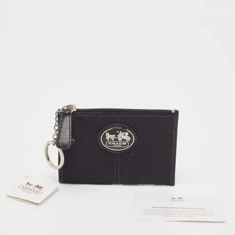 Pre Owned Coach Black Signature Canvas Zip Skinny ID Case