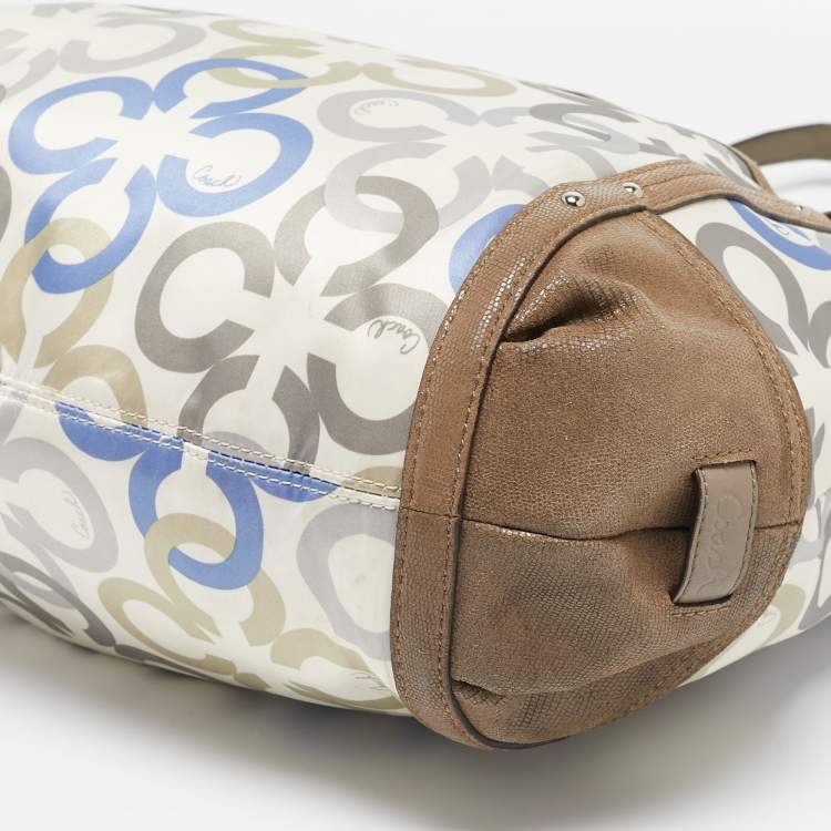 Pre Owned Coach Multicolor Signature Satin and Leather Hobo