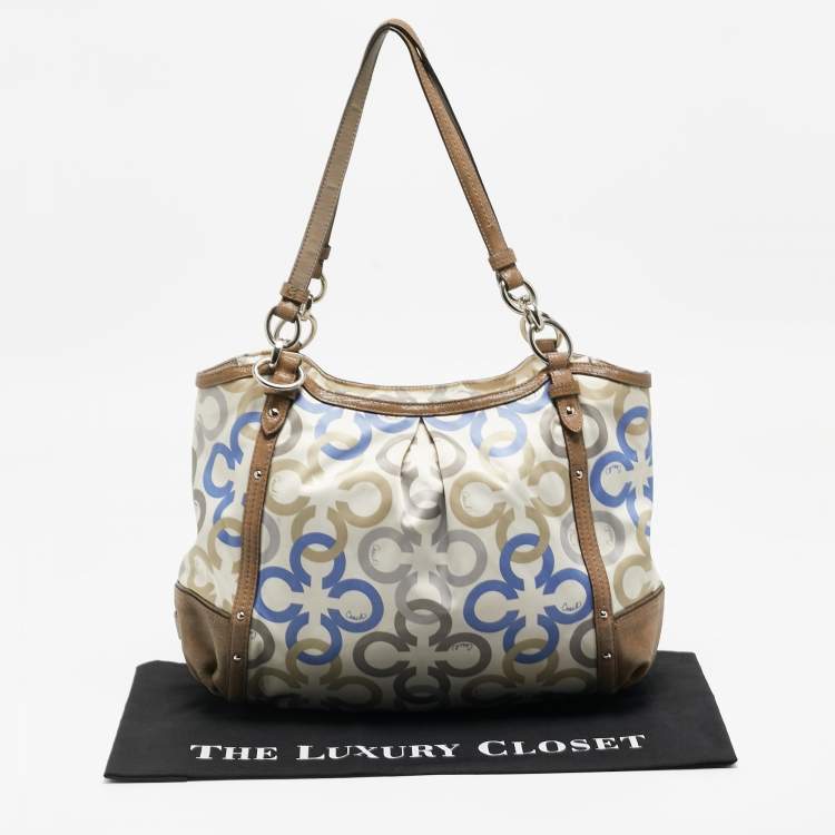 Pre Owned Coach Multicolor Signature Satin and Leather Hobo