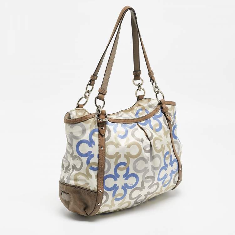 Pre Owned Coach Multicolor Signature Satin and Leather Hobo