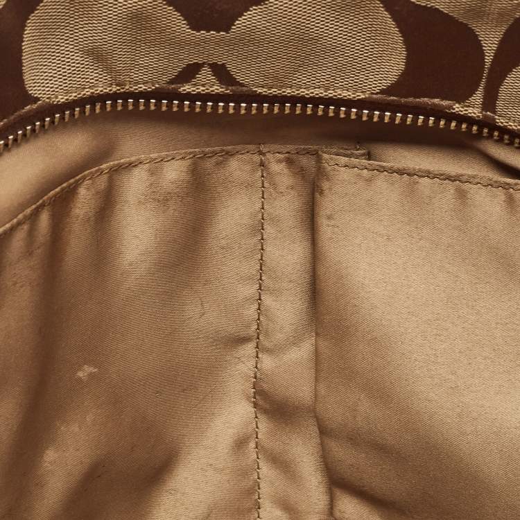 Pre Owned Coach Brown/Beige Signature Canvas and Leather Chain Tote