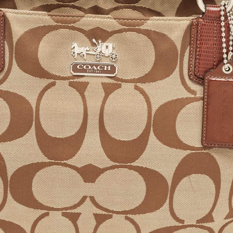 Pre Owned Coach Brown/Beige Signature Canvas and Leather Chain Tote