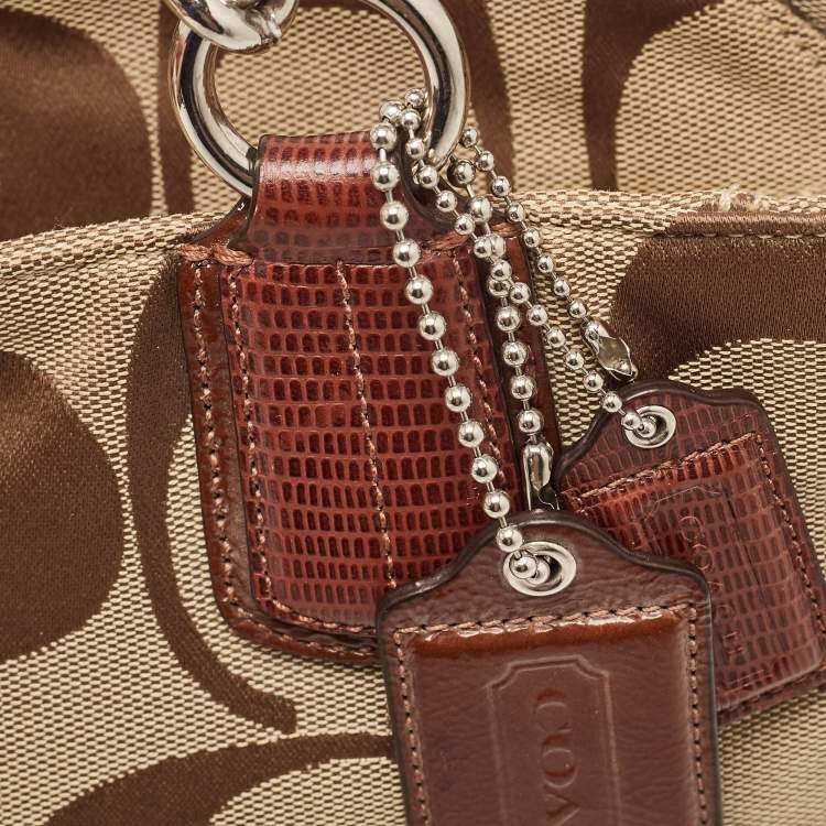 Pre Owned Coach Brown/Beige Signature Canvas and Leather Chain Tote