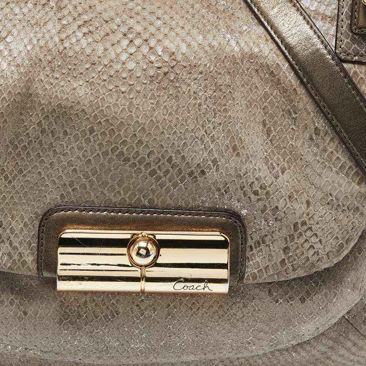 Pre Owned Coach Grey Python Embossed Leather and Leather Kristin Hobo