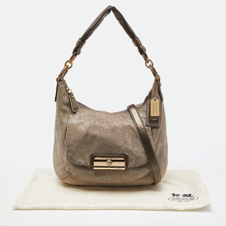 Pre Owned Coach Grey Python Embossed Leather and Leather Kristin Hobo